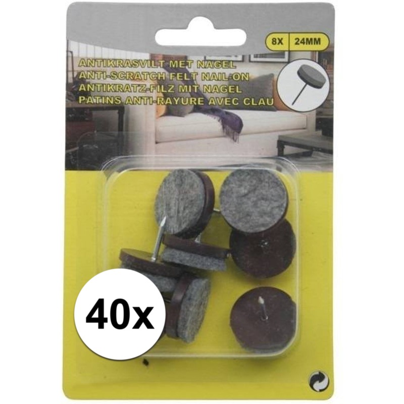 5x antikras vloerviltjes 8 delig met nagel bruin